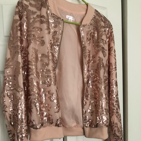 rose gold sequin bomber jacket